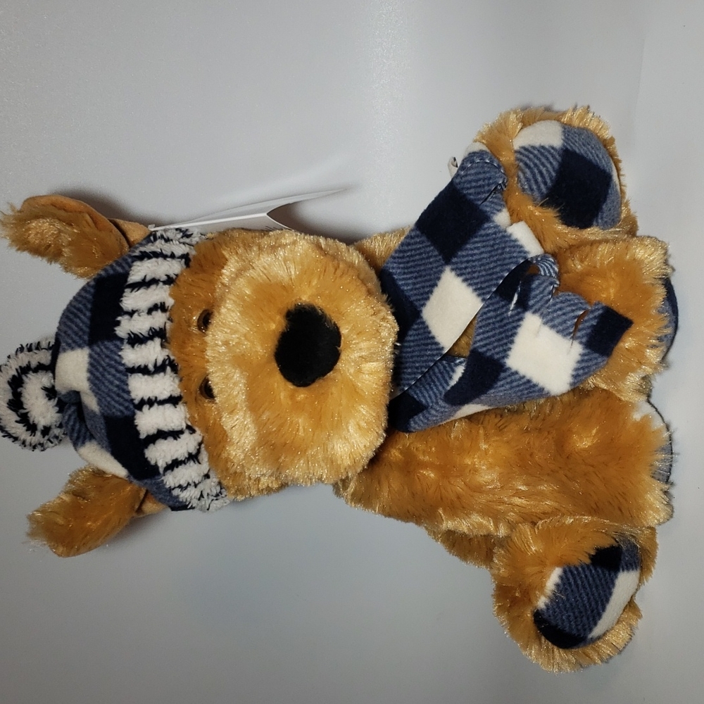 Gentle Treasures Teddy bear, blanket soft, checkered hat and scarf .